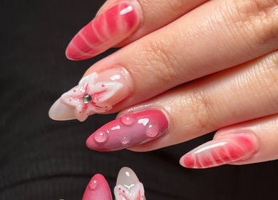 Pink and white floral nail art by Clawed By Chl, Edmonton, Alberta, CA.