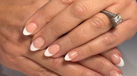 Close-up of elegant French manicure at Nails By Cee, Brookvale, New South Wales, AU. Perfectly manicured hands.