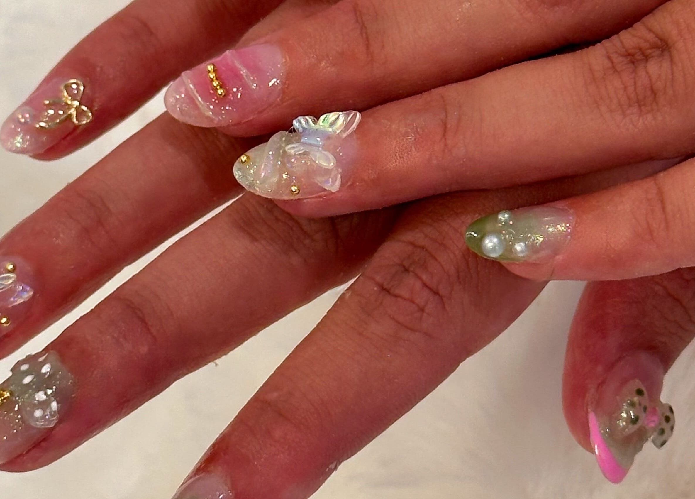 Intricate nail art at Nails By Cee, Brookvale, New South Wales, AU, featuring 3D designs on manicured nails.