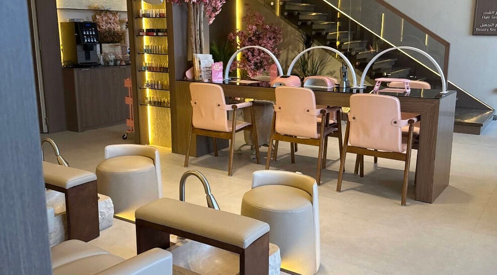 Elegant seating with pink chairs at Pinky Beauty Salon in Riyadh, Riyadh Province, SA.