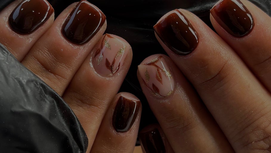 Elegant brown and gold nail art by Nails By Jayden, Glasgow, Scotland, GB.