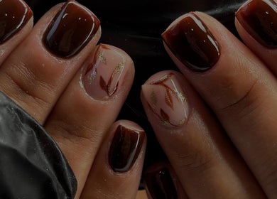 Elegant brown and gold nail art by Nails By Jayden, Glasgow, Scotland, GB.