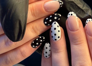 Black and white polka dot nail art by Nails By Jayden in Glasgow, Scotland, GB.