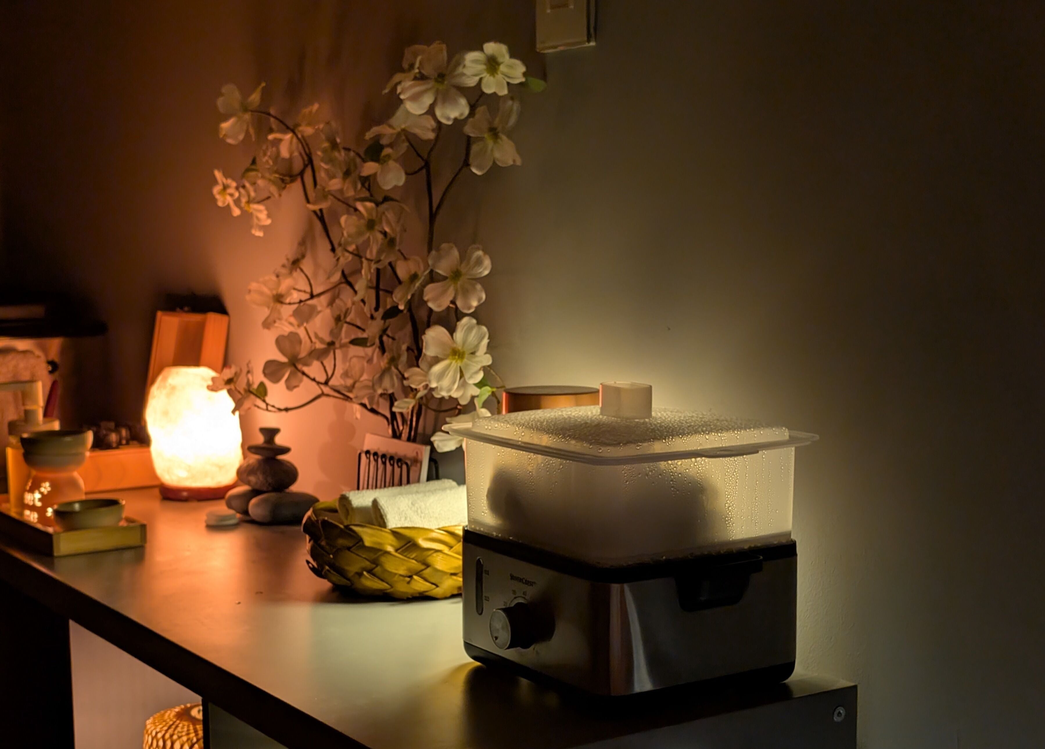 Relaxing spa setting with a diffuser and soft lighting at Urban Escape, Limassol, CY.