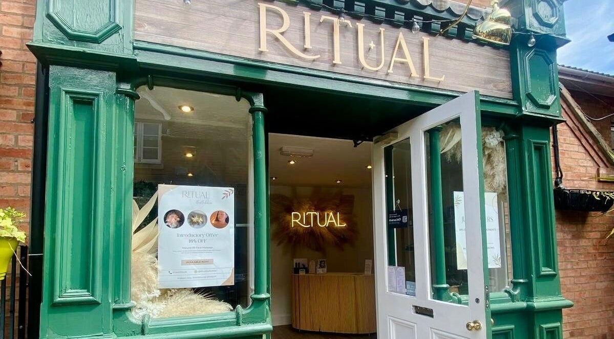 Entrance to Amber Rose Cosmetics in Wombourne, England, GB, featuring Ritual sign and open door.