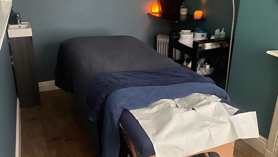 Serene therapy room at Hayley Leon Beauty, Hair and Beauty @no1 in Sapcote, England, GB, featuring a massage table.