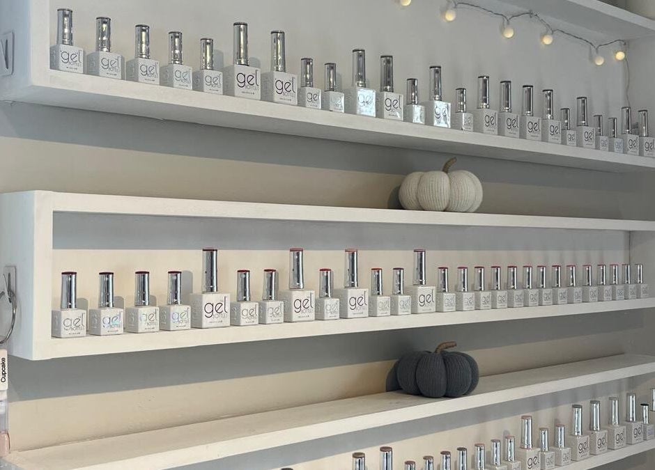 Elegant nail polish display at Hayley Leon Beauty at Hair and Beauty @no1, Sapcote, England, GB.