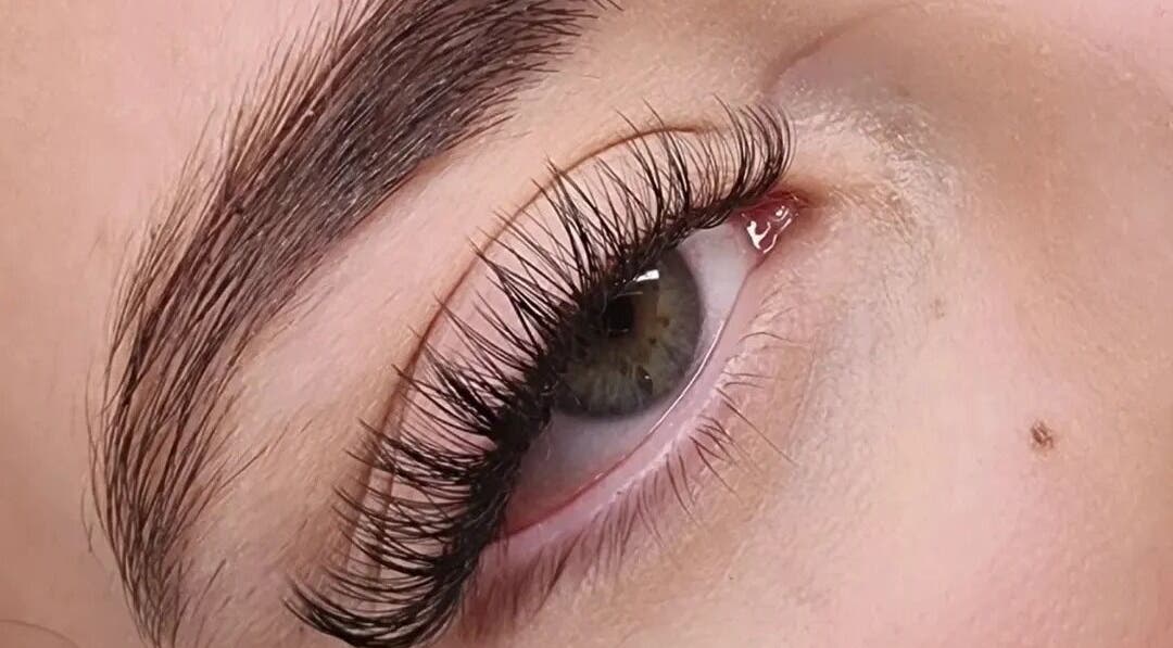Close-up of eyelash extensions at Leannes lash perfect, Dover, England, GB.