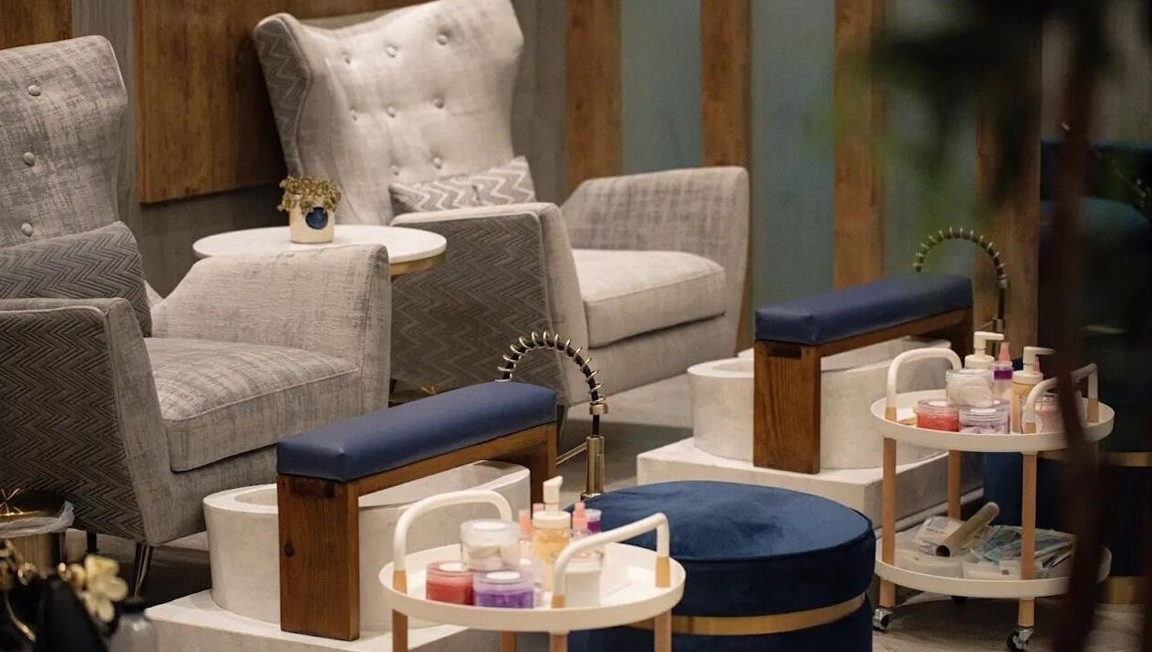 Elegant pedicure area at Meraki Salon I ميراكي صالون in Al Khobar, Eastern Province, SA with plush seating.