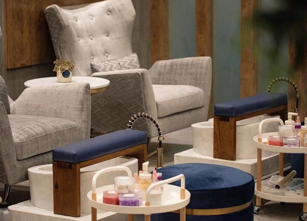 Elegant pedicure area at Meraki Salon I ميراكي صالون in Al Khobar, Eastern Province, SA with plush seating.