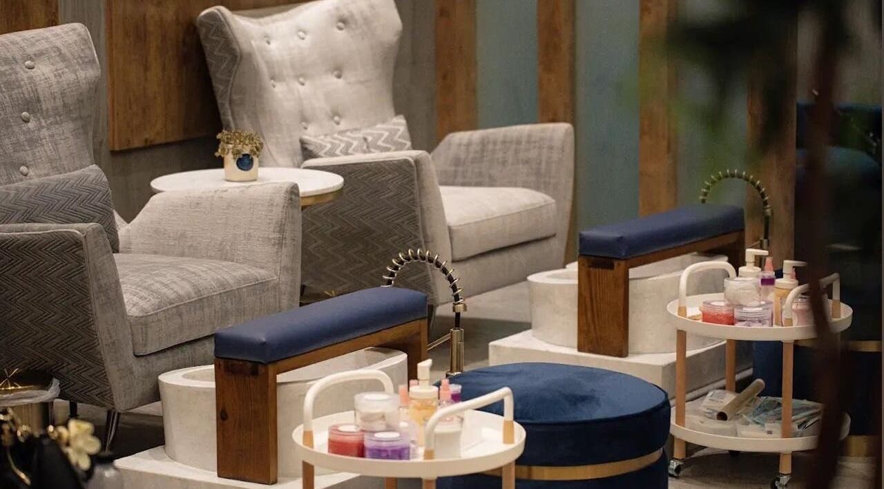 Elegant pedicure area at Meraki Salon I ميراكي صالون in Al Khobar, Eastern Province, SA with plush seating.