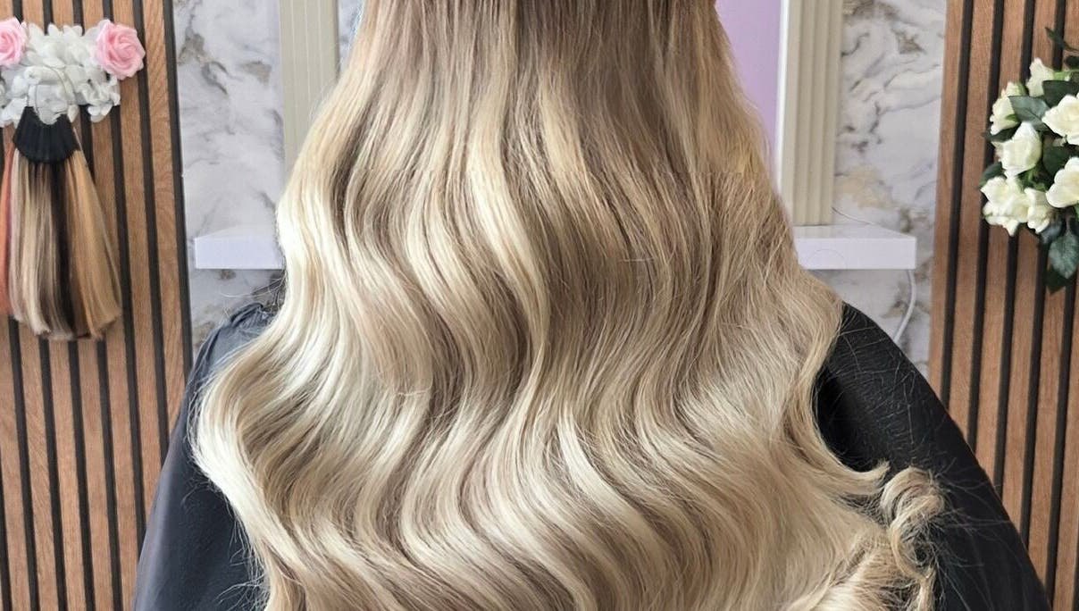 Luxurious blonde extensions at Deluxe Aurora Hair Extensions in Stoke-on-Trent, England, GB.