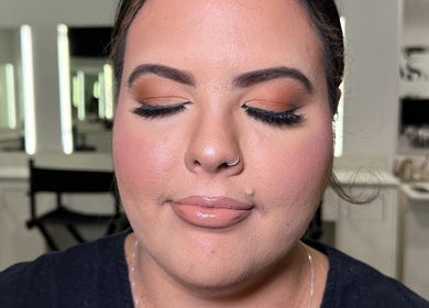 Client with elegant makeup by Naomi Lee Makeup at Catherine Field, New South Wales, AU, featuring lush lashes.