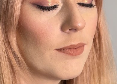 Close-up of shimmering eye makeup by Naomi Lee Makeup in Catherine Field, New South Wales, AU.