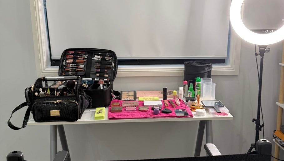 Naomi Lee Makeup setup with cosmetics and tools at Catherine Field, New South Wales, AU.