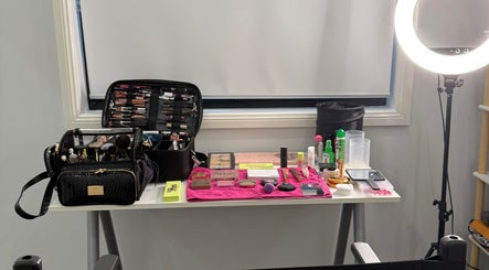 Naomi Lee Makeup setup with cosmetics and tools at Catherine Field, New South Wales, AU.