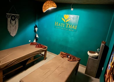 Calm therapy room at Hati Thai - Holistic Spa - Canggu, Bali, Bali, ID with massage tables and soothing decor.