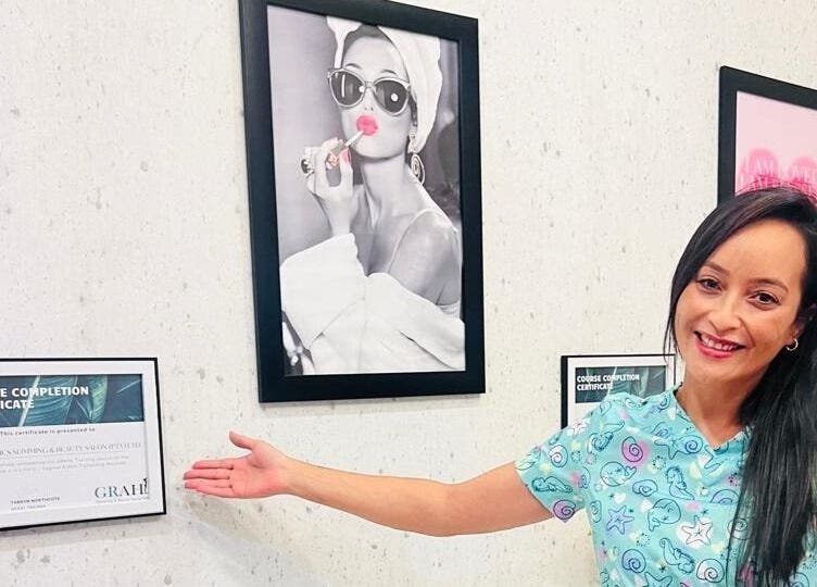 Proud display of course completion certificate at Meg Esthetics Slimming & Beauty Salon, East London, Eastern Cape, ZA.