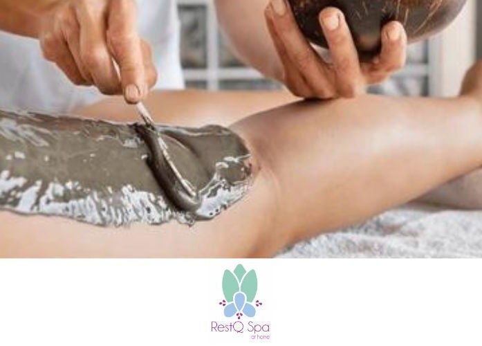 Mud therapy session at RestQ Spa at home, Riyadh, Riyadh Province, SA. Rejuvenating and relaxing treatment.