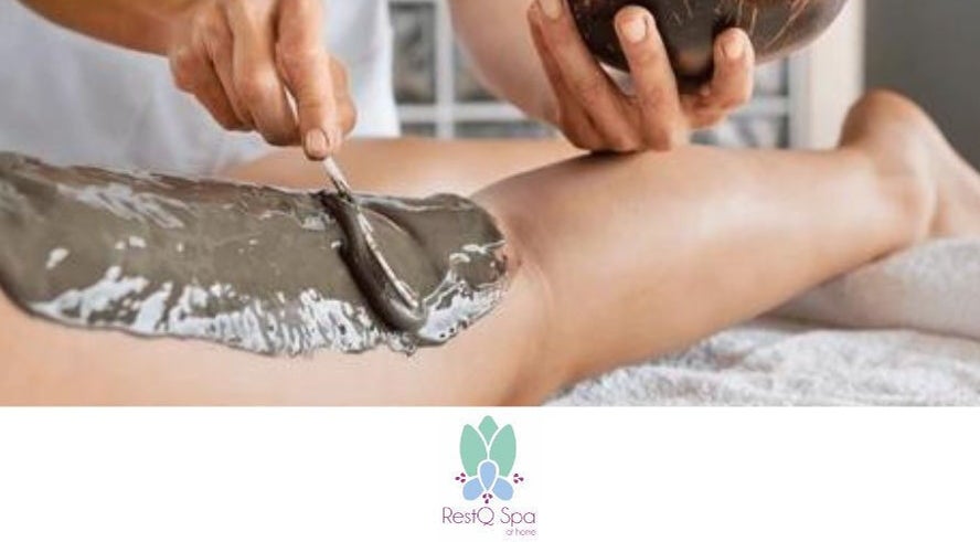 Mud therapy session at RestQ Spa at home, Riyadh, Riyadh Province, SA. Rejuvenating and relaxing treatment.