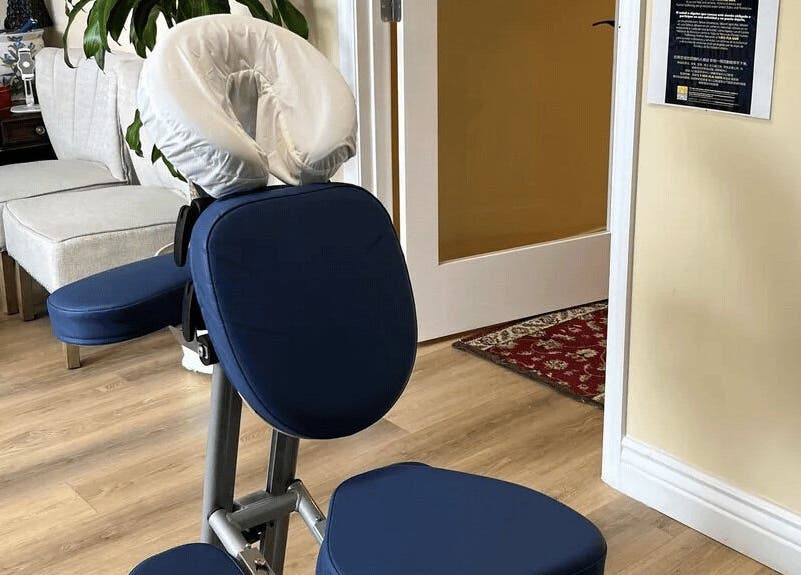 Massage chair at NY Massage at Riverview in Gibsonton, Florida, US, cozy and inviting space.