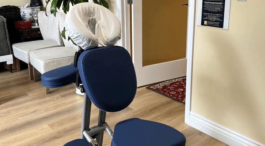 Massage chair at NY Massage at Riverview in Gibsonton, Florida, US, cozy and inviting space.