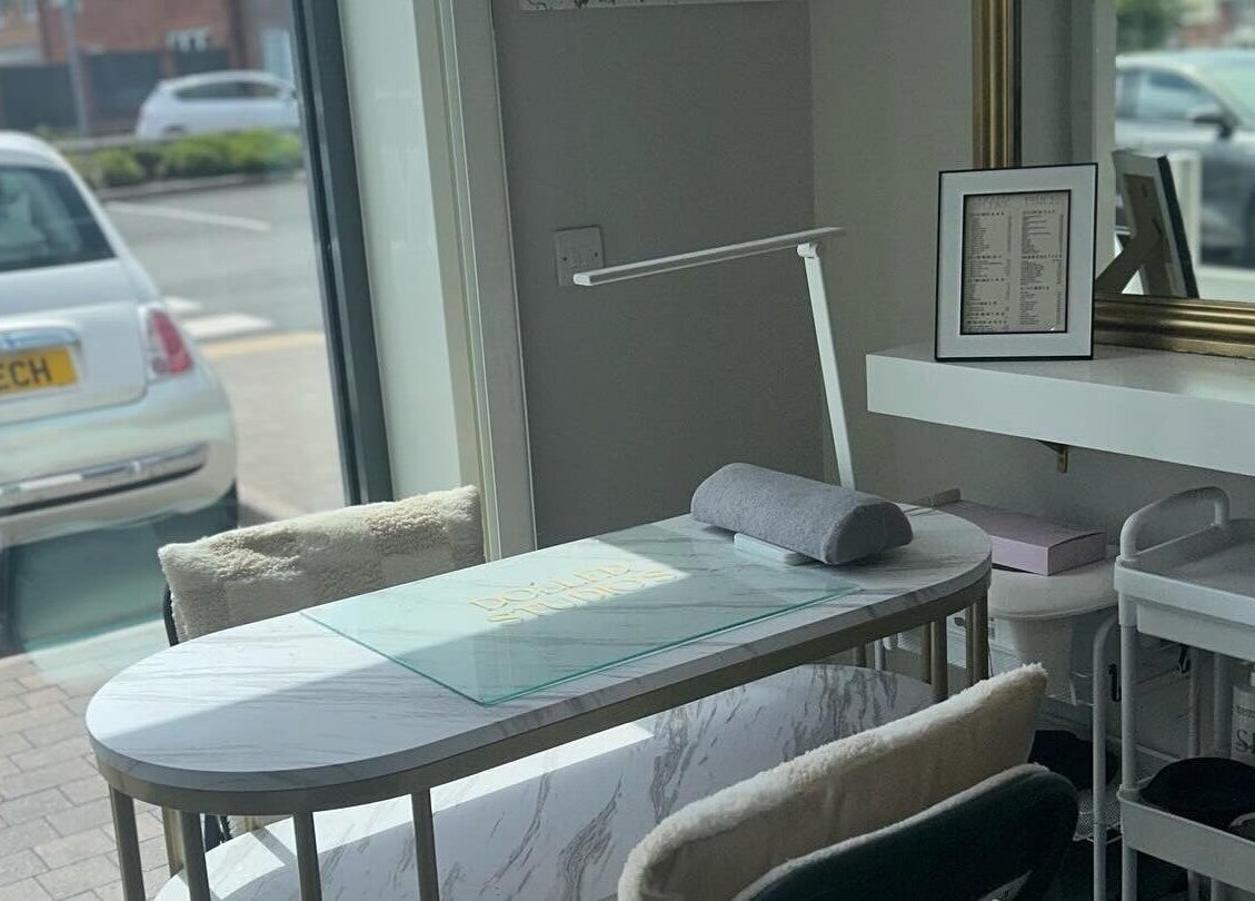 Elegant manicure station at Dolled Studios, Clipstone, England, GB with modern decor.