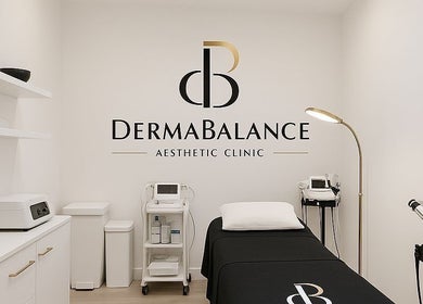 DermaBalance treatment room in Royal Tunbridge Wells, England, GB, featuring modern aesthetic equipment and decor.
