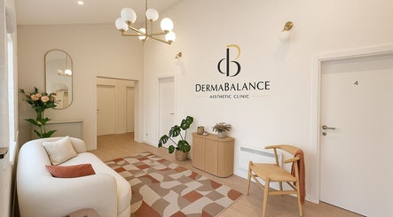 Elegant reception at DermaBalance, Royal Tunbridge Wells, England, featuring modern decor and soft lighting.