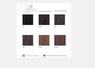 Hair color palette at Bijou Hair CO, Kitchener, Ontario, CA. Explore diverse shades for perfect styling.