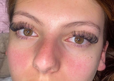 Close-up of flawless eyelash extensions at Emma’s Beauty Room, Morpeth, England, GB.