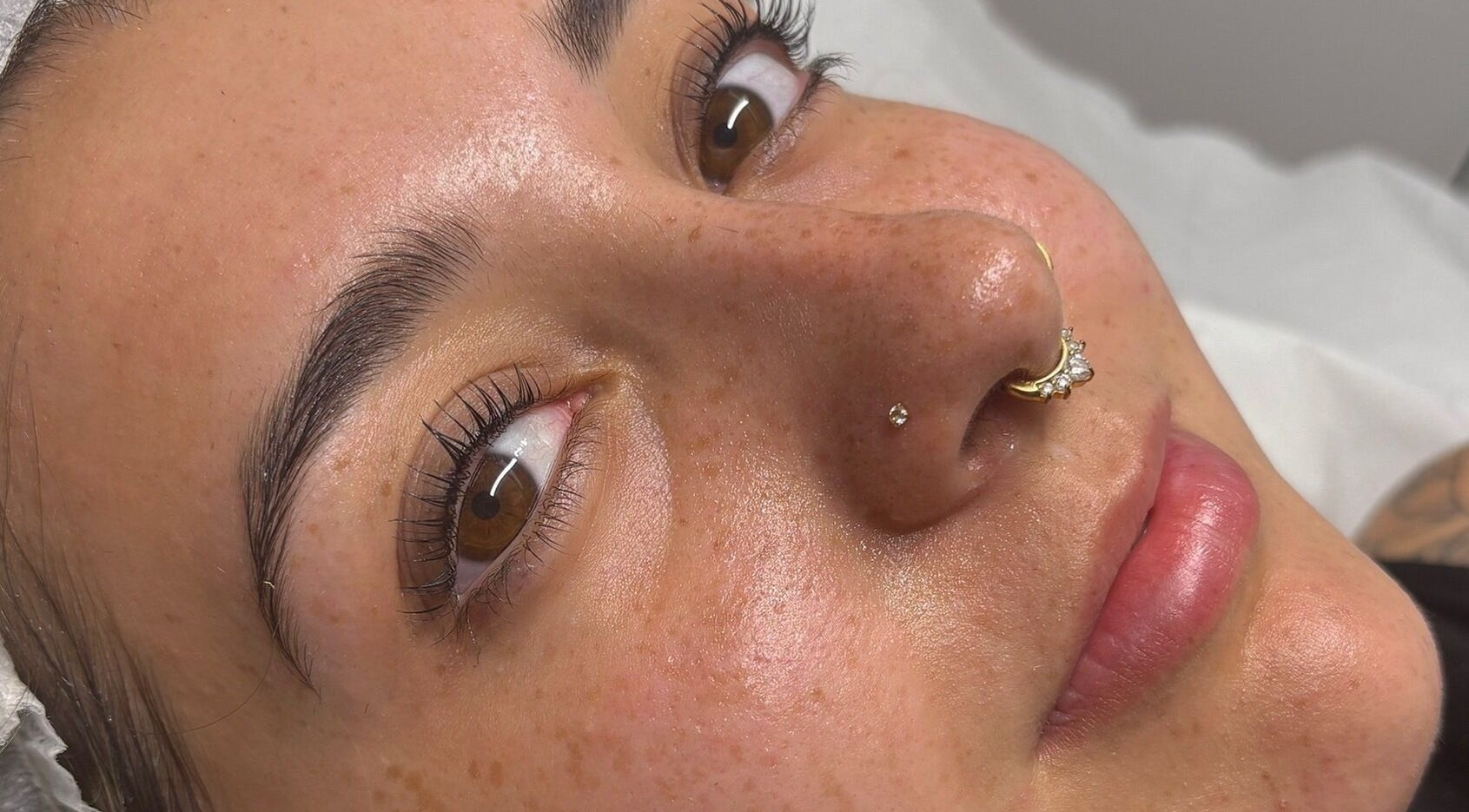 Close-up of radiant skin after facial at Beauty by Imogen, Portsmouth, England, GB. Natural beauty enhancement.