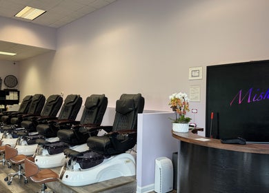 Relaxing pedicure chairs at Misheel Nail Spa, Vernon Hills, Illinois, US, offering luxurious spa experiences.
