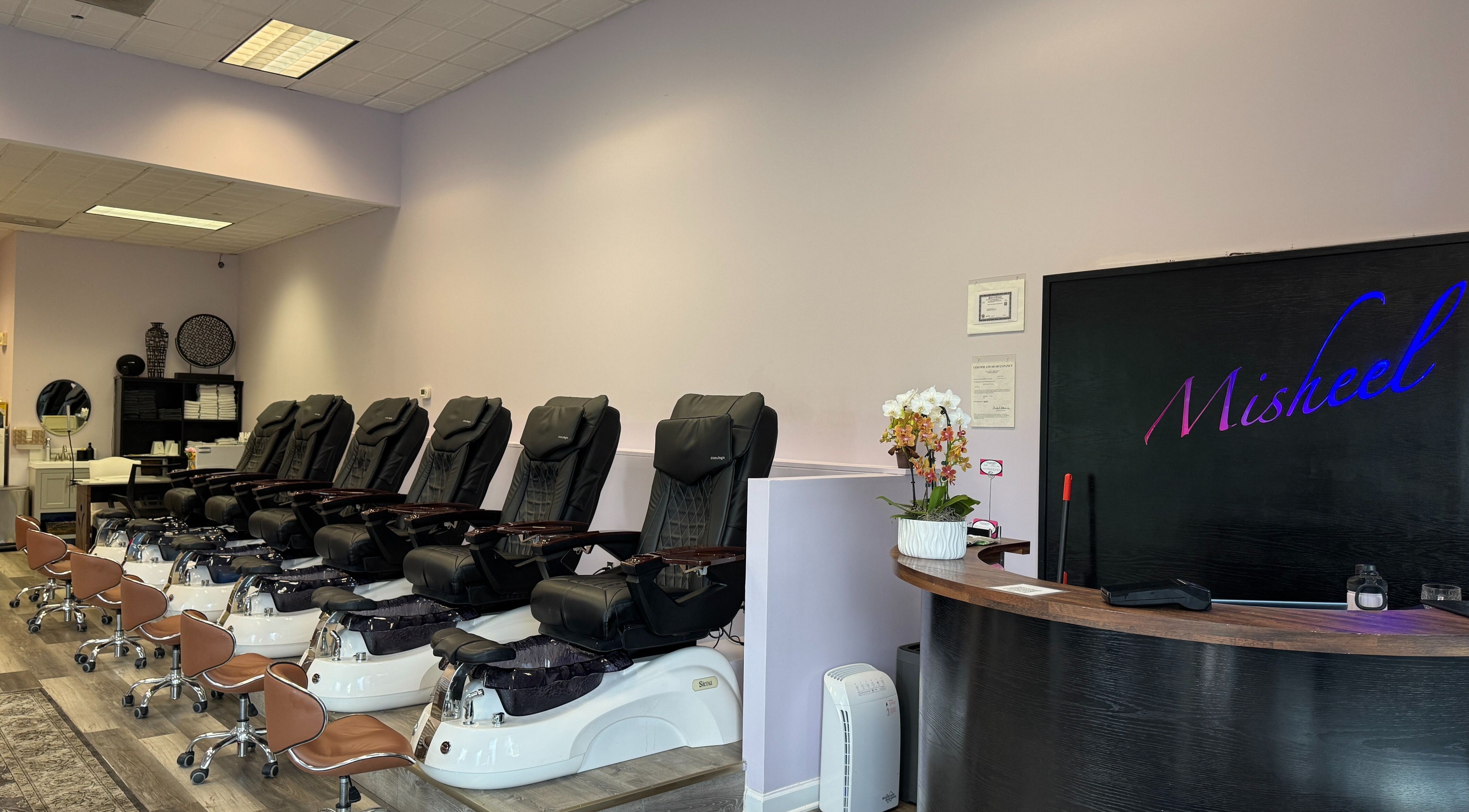 Relaxing pedicure chairs at Misheel Nail Spa, Vernon Hills, Illinois, US, offering luxurious spa experiences.