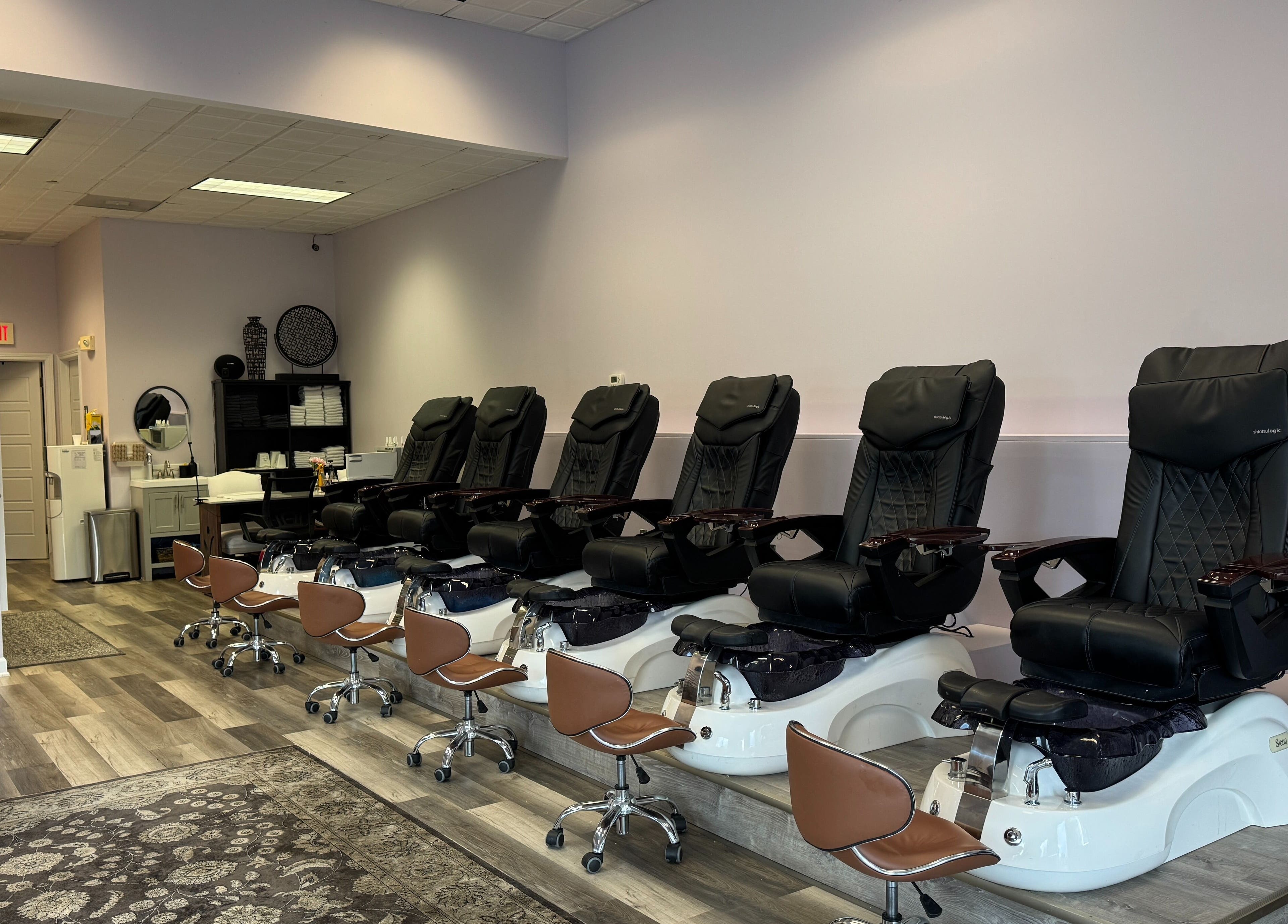 Luxurious pedicure chairs at Misheel Nail Spa in Vernon Hills, Illinois, US ready for relaxation.