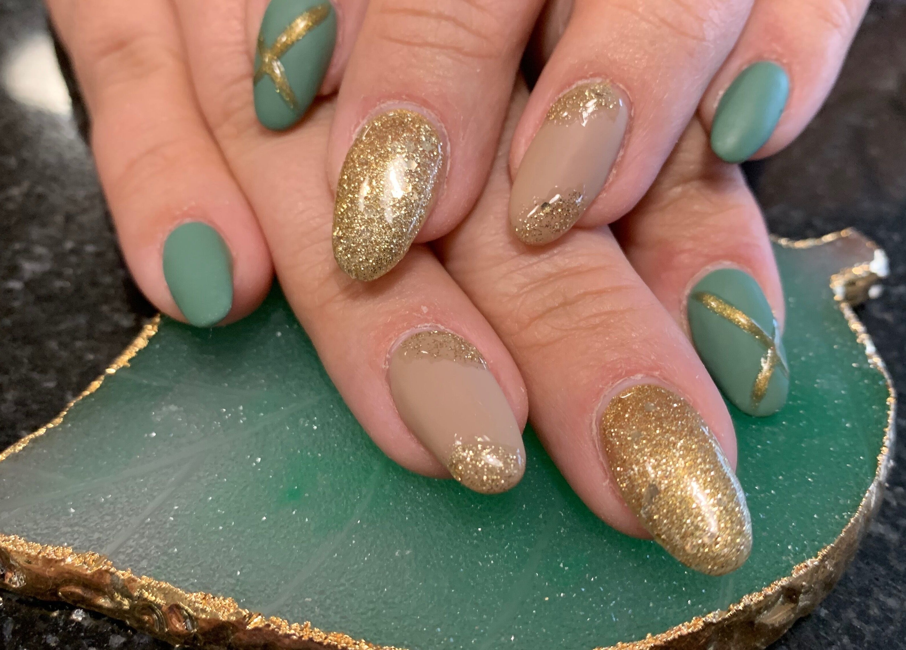 Glittery and matte nail art at Simply Beautiful Nails & Beauty, North Shields, England, GB.