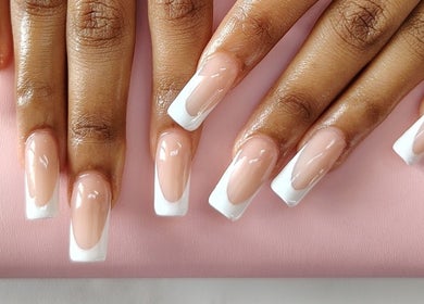 Elegant French manicure at Prim Nails Skin Hair, Pretoria, Gauteng, ZA, showcasing flawless nail art.