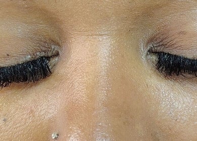 Close-up of elegant eyelash extensions at Prim Nails Skin Hair, Pretoria, Gauteng, ZA.