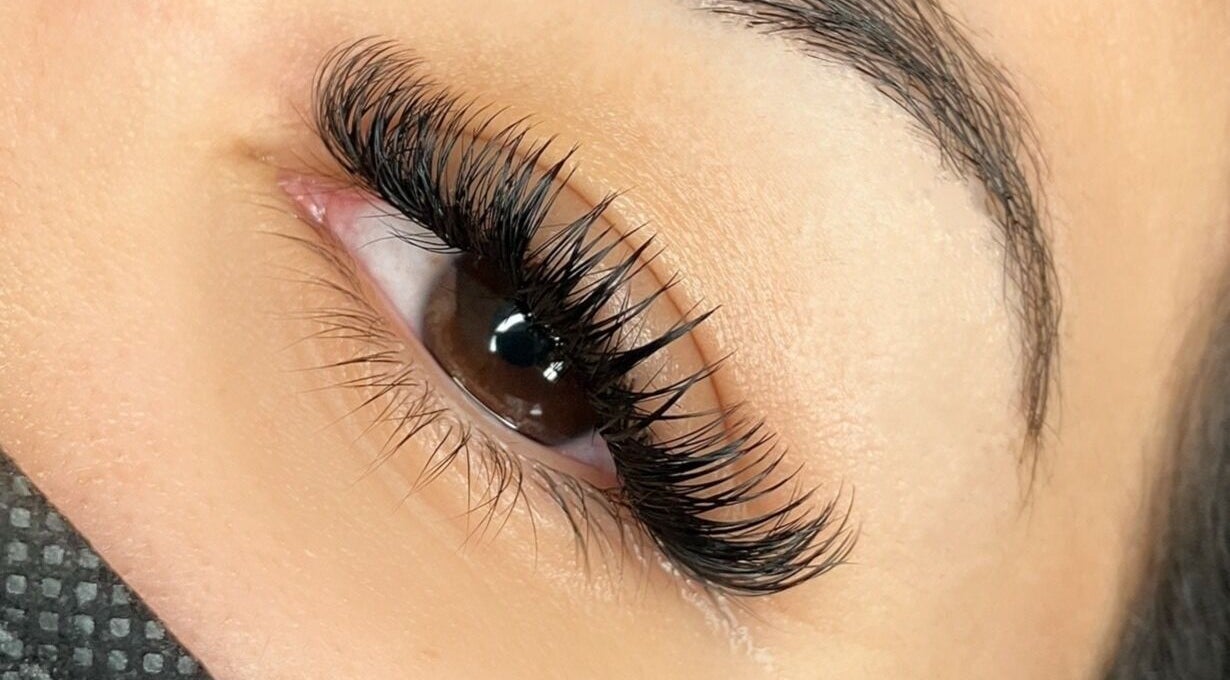 Close-up of elegant eyelash extensions at London Aesthetics, London, Ontario, CA.