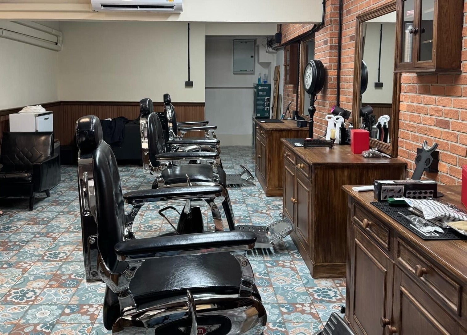 Elegant vintage barber chairs at Liberty Grooming Lounge, Krung Thep Maha Nakhon, TH, showcasing classic style.