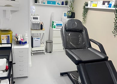 Modern treatment room at Fine Line Studios, London, England, GB, equipped for wellness therapies.