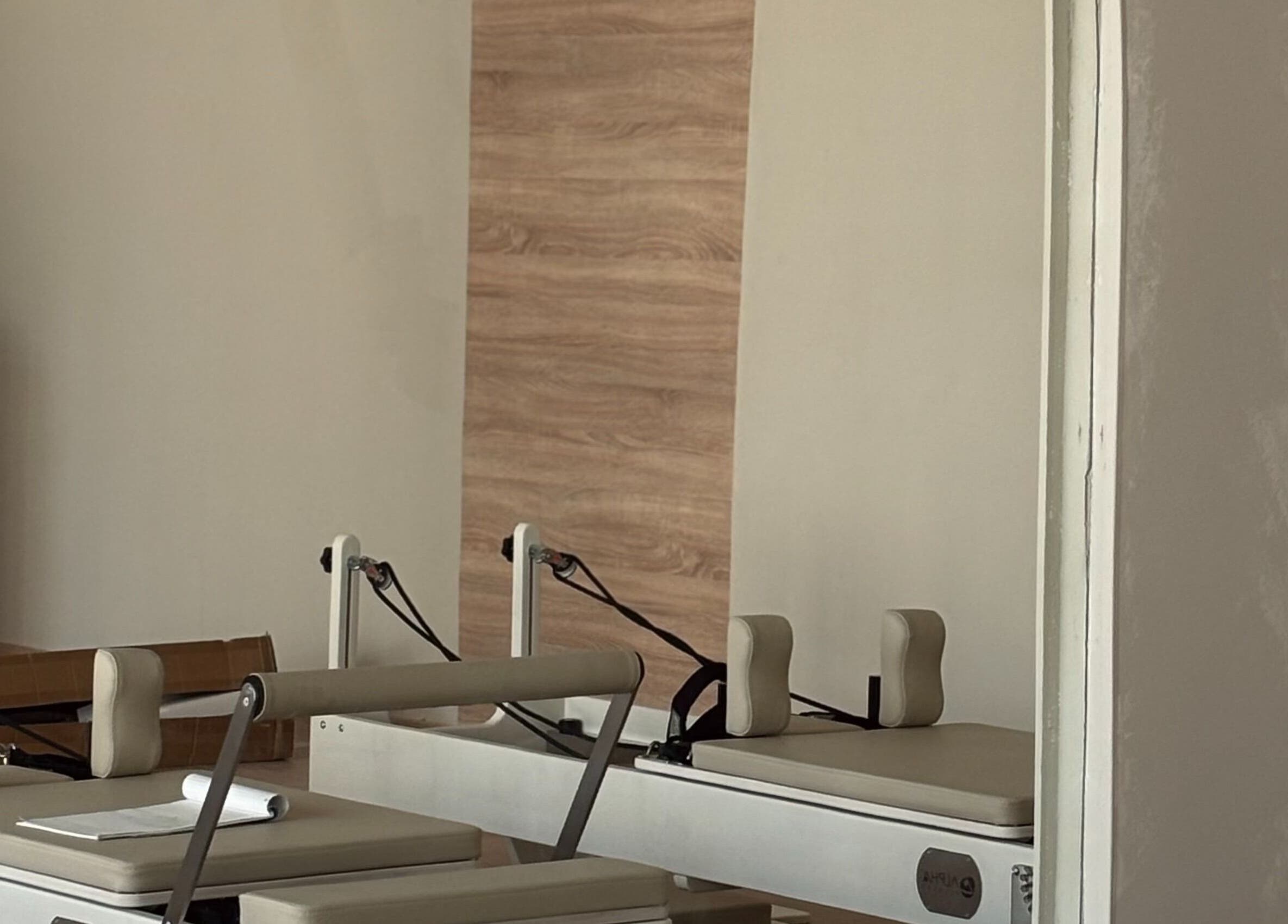 Pilates reformer machines in Aurora Pilates Studio, Strovolos, Lefkosia, CY, offering modern workout space.