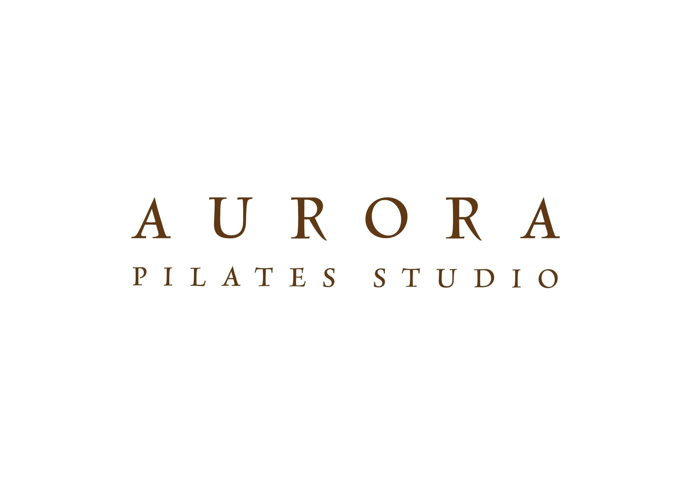 Aurora Pilates Studio logo in Strovolos, Lefkosia, CY, featuring elegant brown typography.