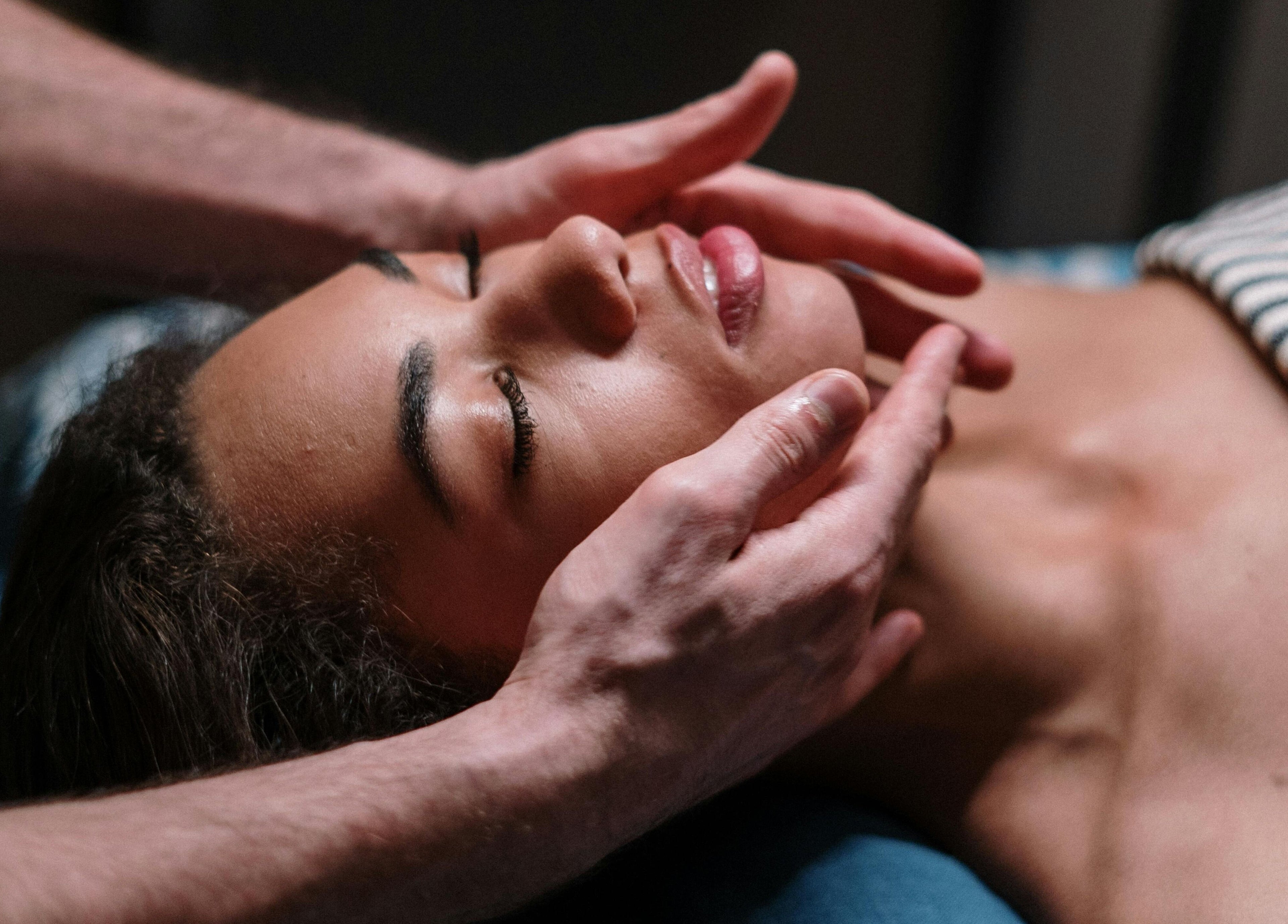Guest receives soothing facial massage at Sereno Spa, Livingston Manor, New York, US.