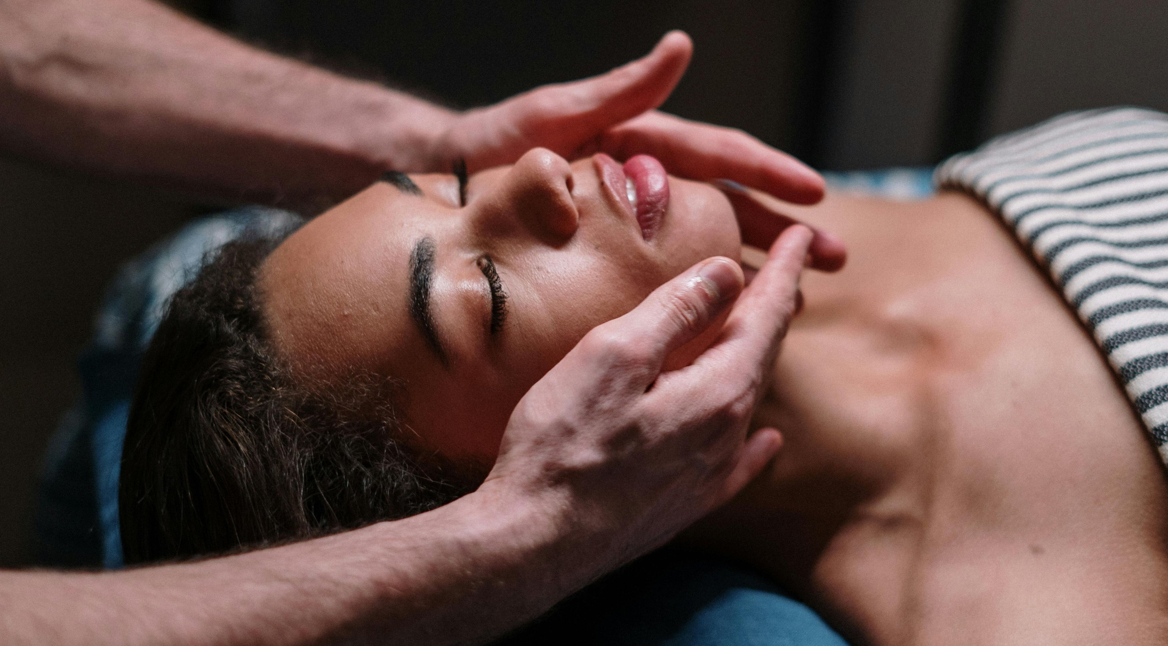 Guest receives soothing facial massage at Sereno Spa, Livingston Manor, New York, US.
