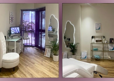 Cozy treatment area in Divine London Aesthetics Clinic, London, England, GB, with elegant decor and soothing ambiance.