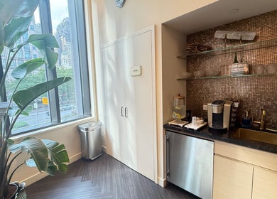 Refreshment nook with plants at Silky | The Healthy Hair Experts, New York, New York, US.