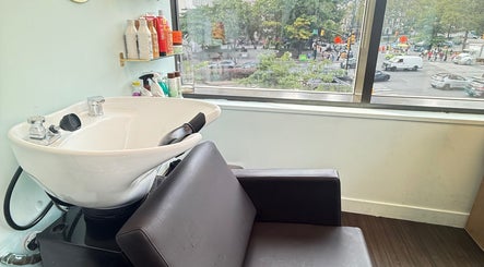 Cozy wash station at Silky | The Healthy Hair Experts in New York, New York, US with a city view.