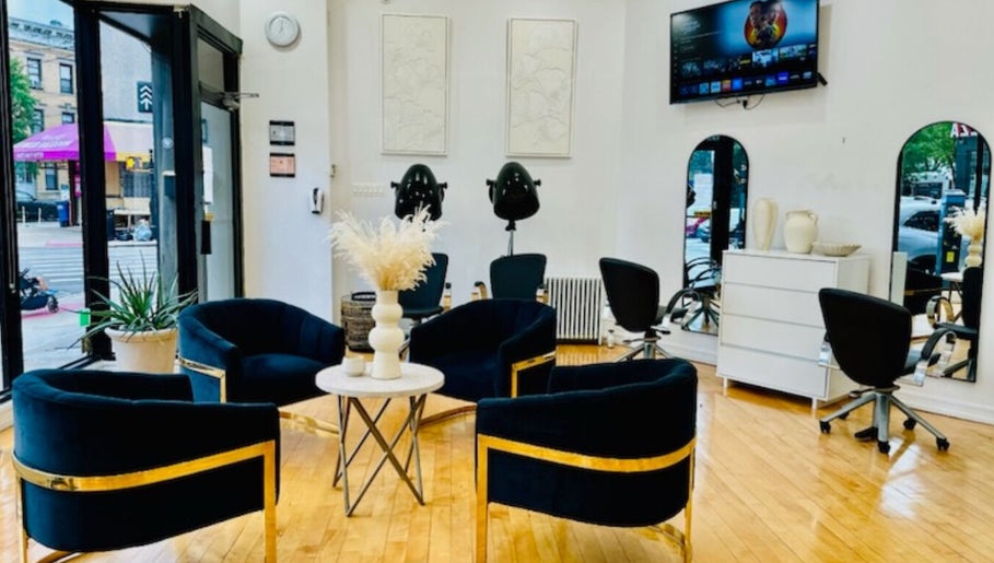 Interior of Silky 3 | The Healthy Hair Experts in New York, New York, US showcasing a chic waiting area.