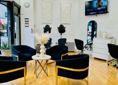 Interior of Silky 3 | The Healthy Hair Experts in New York, New York, US showcasing a chic waiting area.